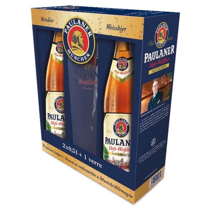 PAULANER HEFFE-WEISS Coffret de 2 bieres x 50 cl + 1 verre